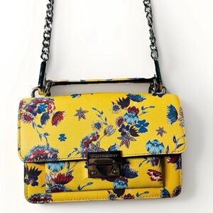 Rebecca Minkoff Floral Yellow Crossbody Bag Saffiano Leather Chain Strap